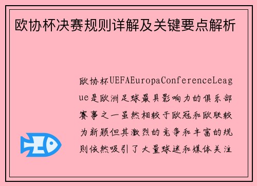 欧协杯决赛规则详解及关键要点解析